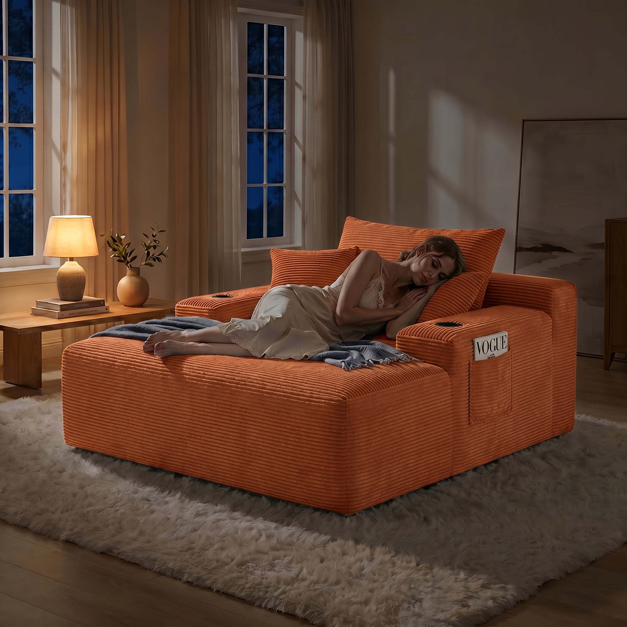 Extra-Large Convertible Chaise Lounge Sofa with High-Rebound Foldable Recliner, Pocket Spring System, High-Density Foam Padding, Cup Holder and Side Pockets