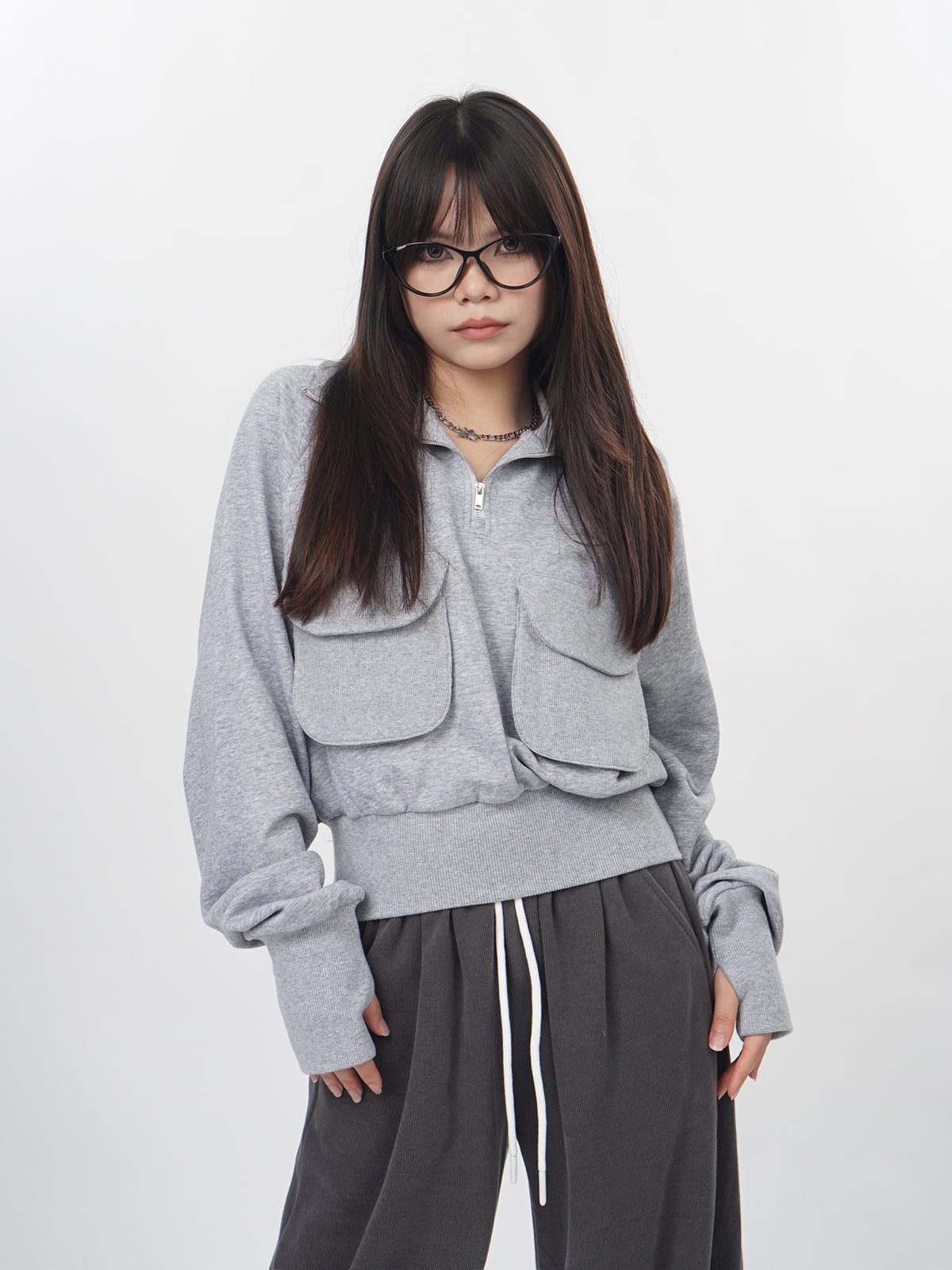 Cozy Gray Half-Zip Pullover Sweater