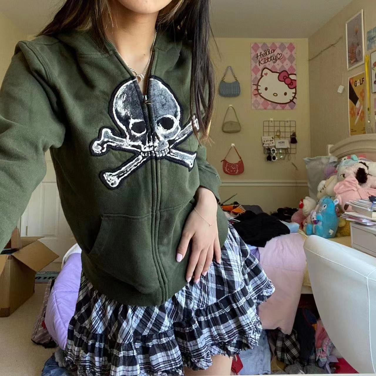 Women's Fleece Skull Print Zip-Up Hoodie