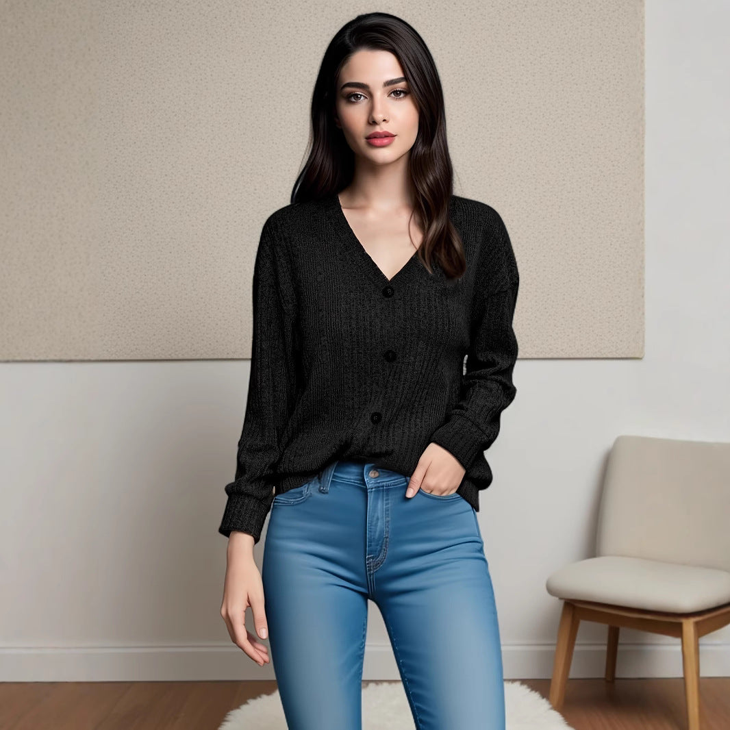 Women's Knitted Button Sweater Casual Long Sleeve Loose Top