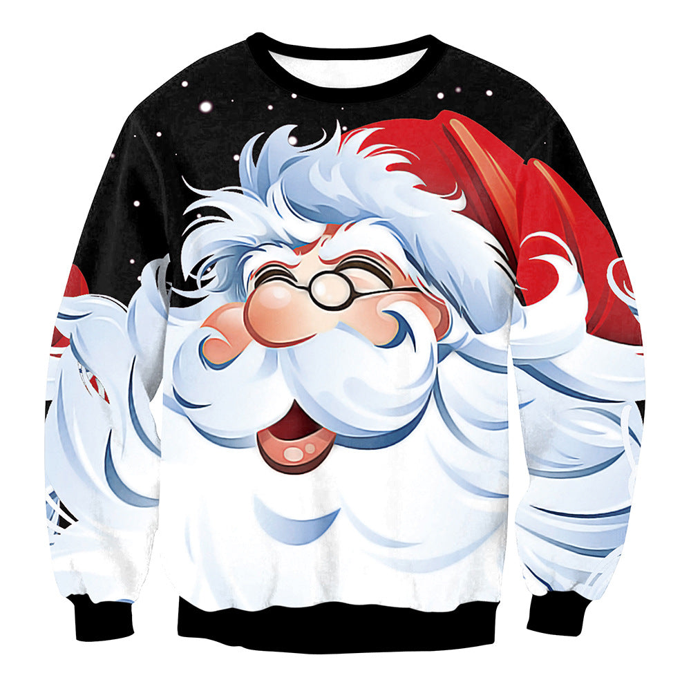 Festive Elk Print Christmas Sweater Long Sleeve Pullover