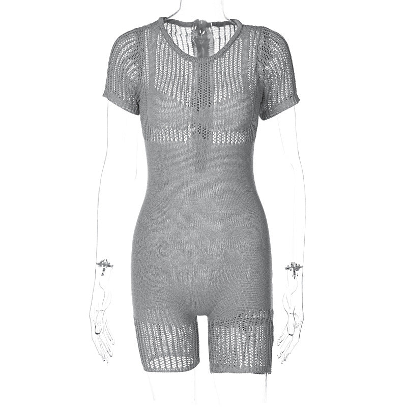 Women's Ribbed Knit Zip-Front Hip-Lifting Romper