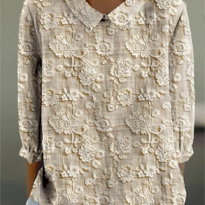 Women's Loose Printed Crew Neck Top