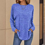 Knitted Sweater Round Neck Sunken Stripe Top Long Sleeve Loose T-shirt
