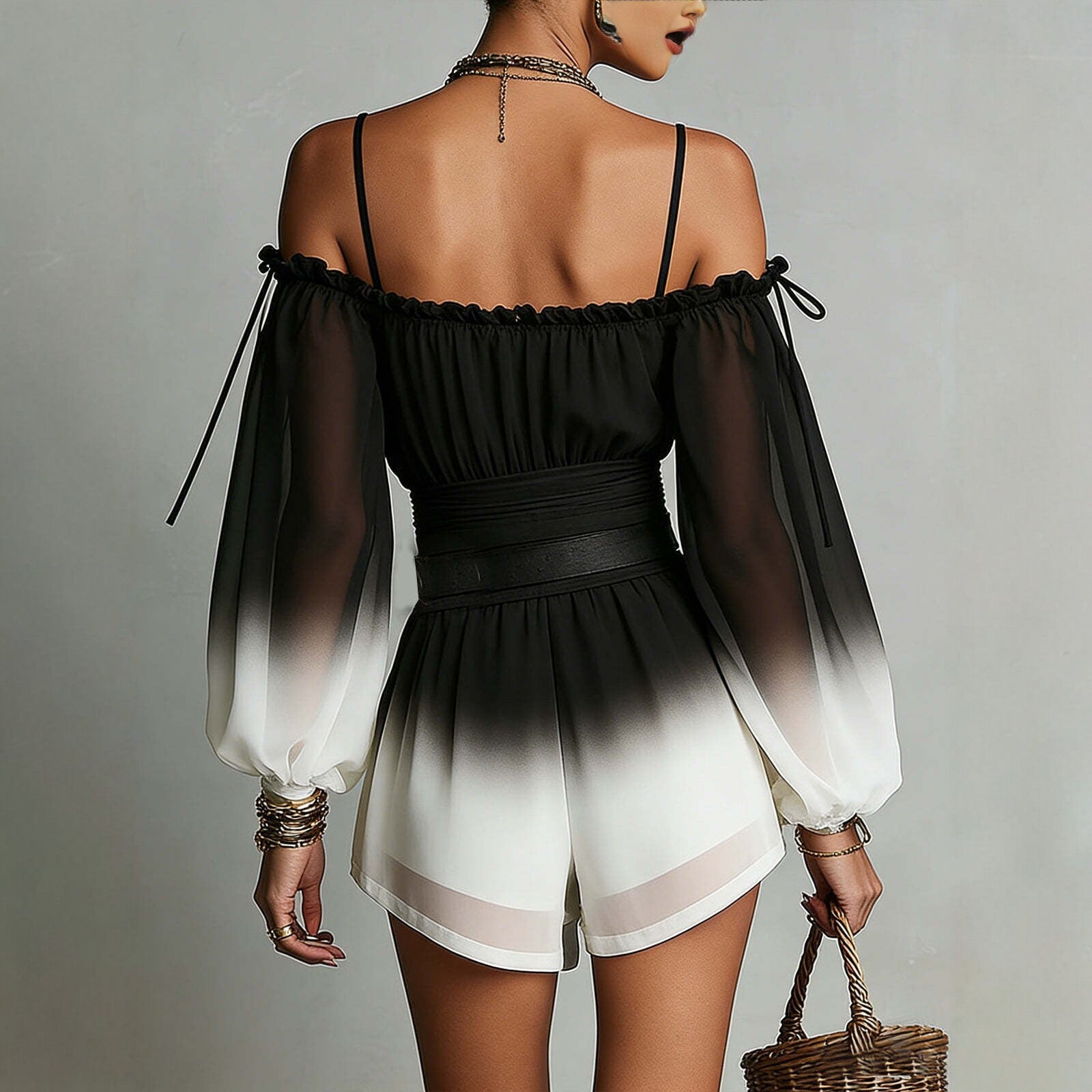 Women's Off-Shoulder Ombre Jumpsuit with Belt