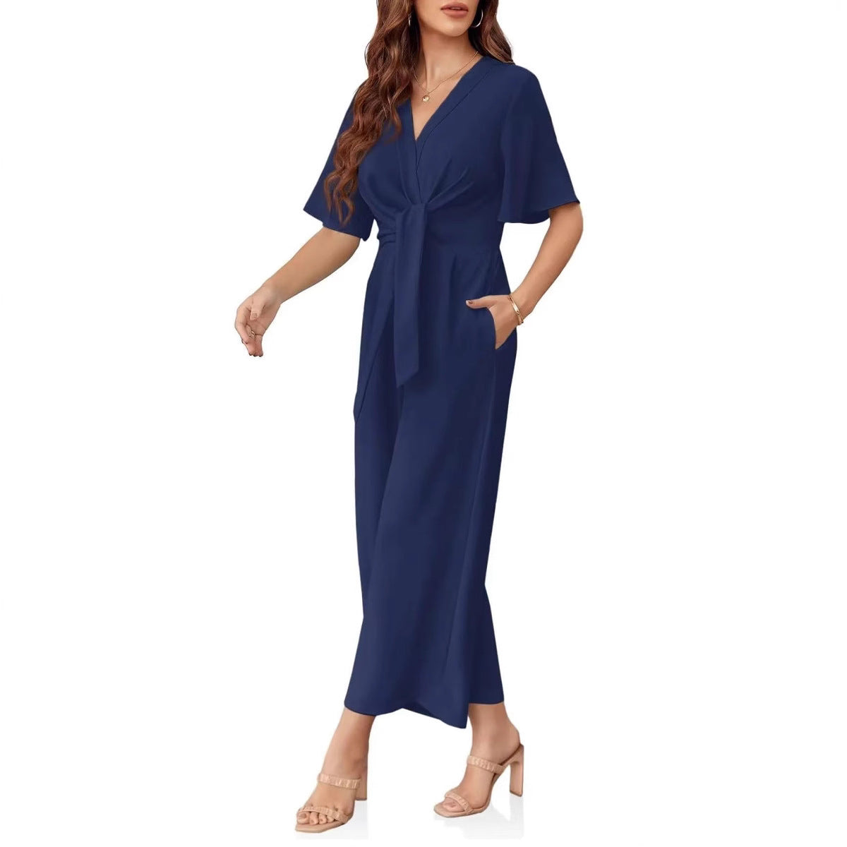 V-Neck Minimalist Short-Sleeve Jumpsuit
