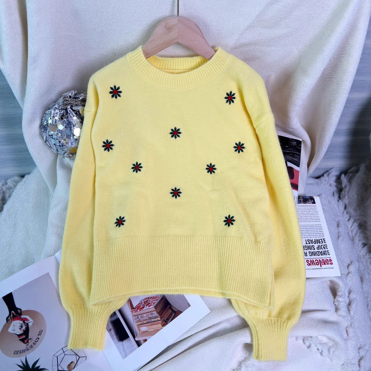 Women's Casual Embroidered Flower Sweater