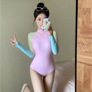 Sun Protective Long Sleeve Athletic Shorts One Piece Suit