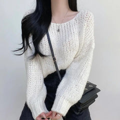 Simple Pullover Drop-shoulder Sleeve Loose Thick Knit Knitwear