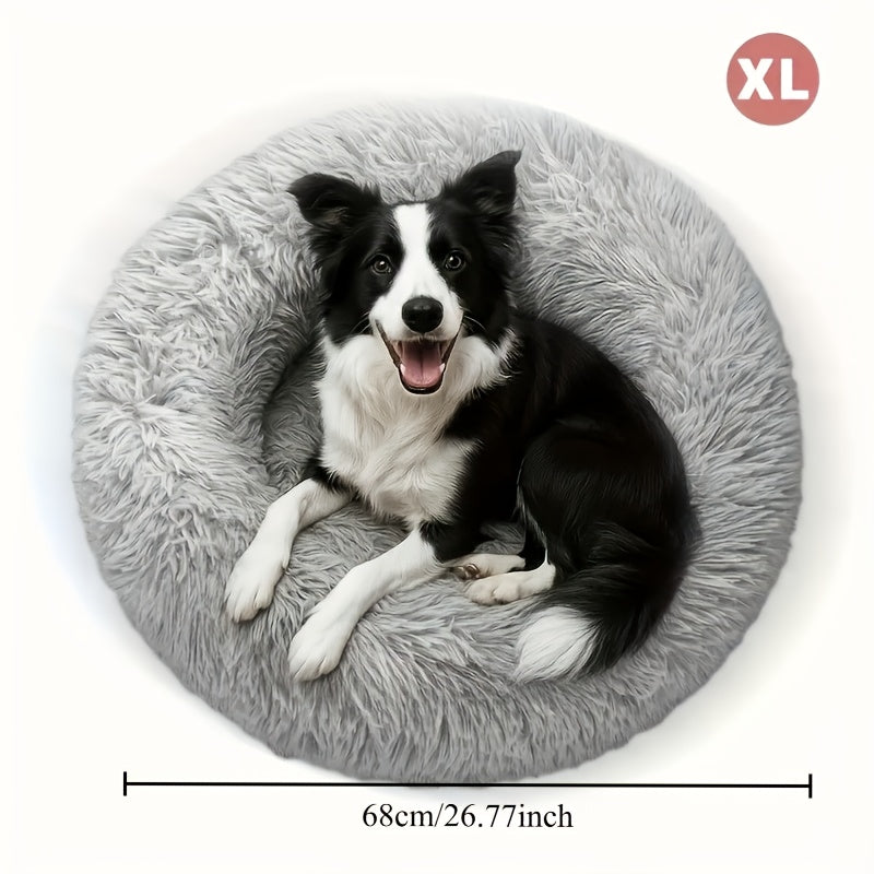 Artificial Soft Plush New Luxury Comfortable Donut Pet Pillow Bed, All-Season Use Deep Sleep Round Cushion with Thick Polyester Filling, Suitable for 3 Pets Simultaneously,