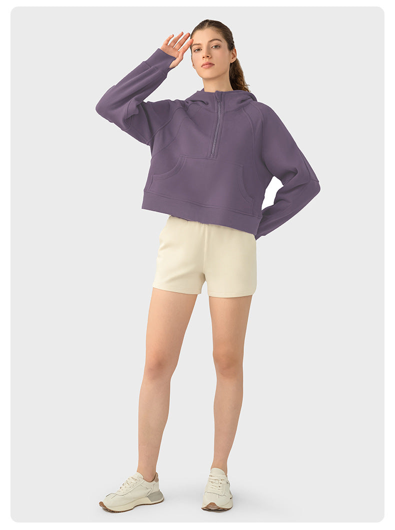 Autumn And Winter Hoodie Half Zipper Sweater Women's Short Casual Loose All-Match Sports Top
