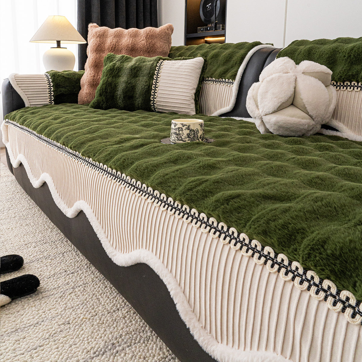 Winter Thickened Plush Seat Cushion Irregular-shaped Non-slip Leather Sofa Cover