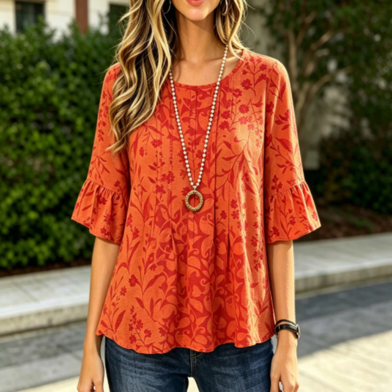 Floral Print Bell Sleeve Blouse - Perfect Casual Wear