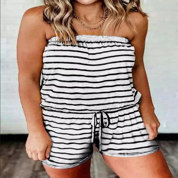 Women's Striped Strapless Jumpsuit Romper
