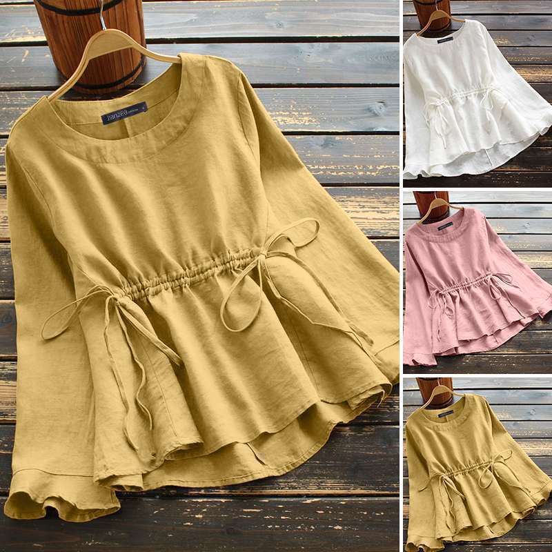 Plus-size Womens Long-sleeve Loose-fit Casual Blouse
