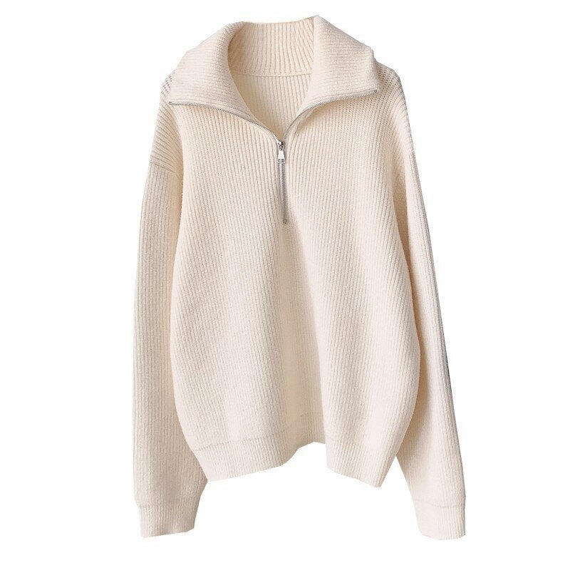 Women's Elegant Lapel Zipper Pullover Sweater