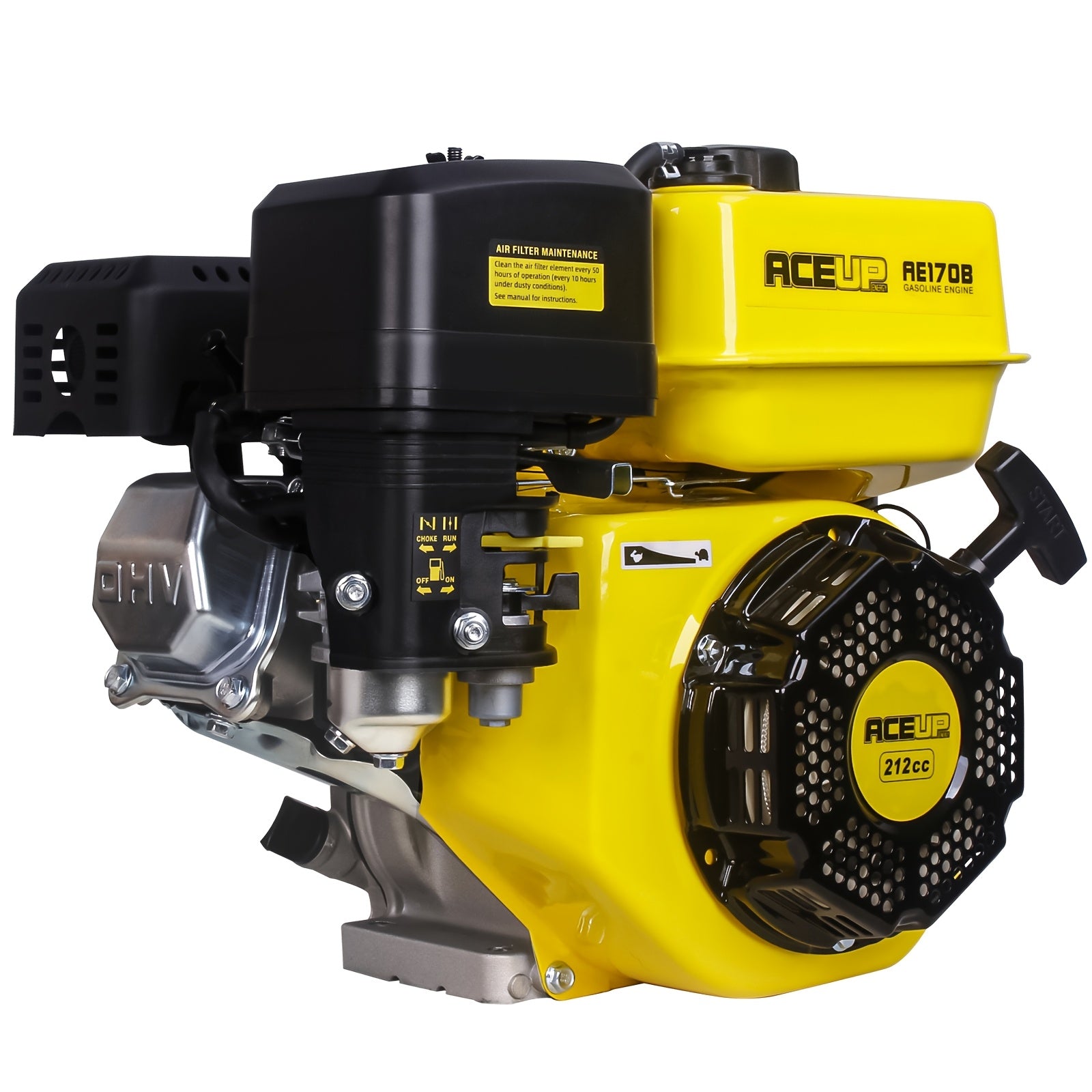 7 HP 212 cc Horizontal Shaft Gasoline Engine - 4-Stroke OHV with 3/4" (19 mm) Recoil Start