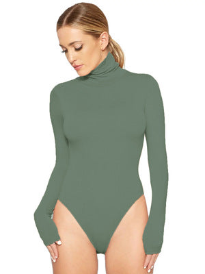Women's 12-Color High Collar Slim Long Sleeve Jumpsuit