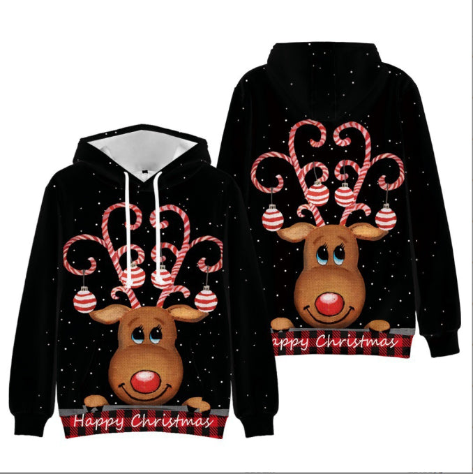 Festive Christmas Animal Print Hooded Sweatshirt