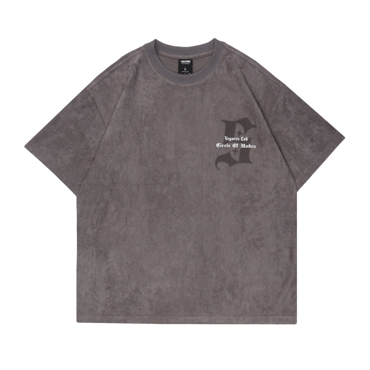 Retro Letter Print Suede Short Sleeve Tee