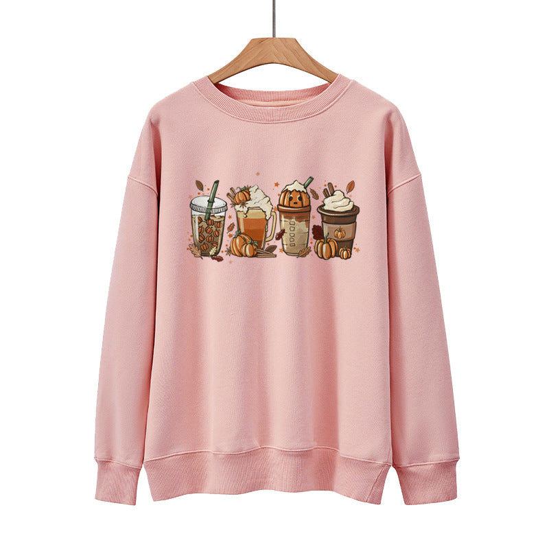Pumpkin Coffee Halloween Casual Loose Pullover Sweatshirt