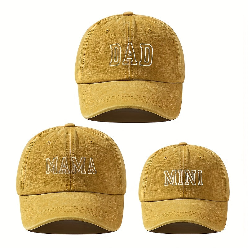 3‑Piece Parent‑Child Clothing Set with Mini Letter‑Embroidered Baseball Caps
