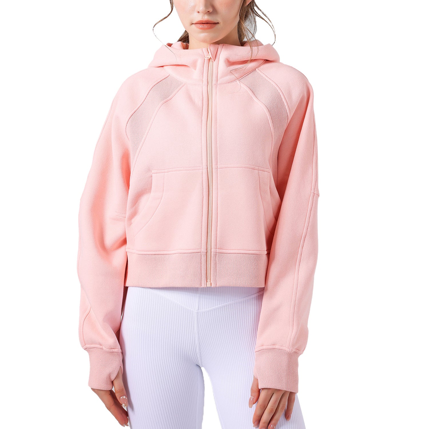 Fleece-Lined Zipper Yoga Hoodie & Casual Sports Top