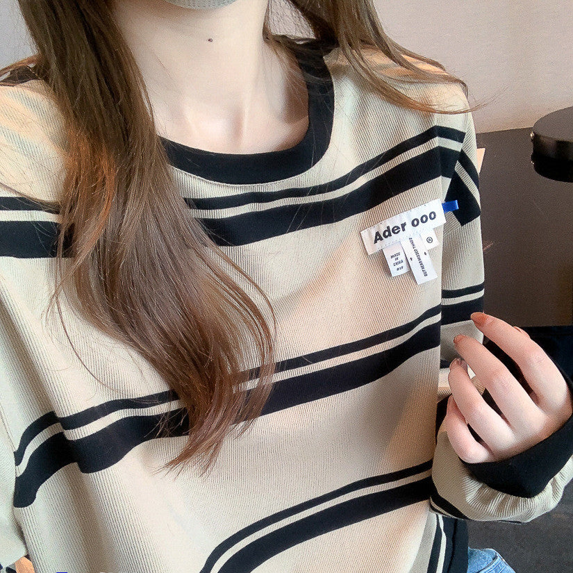 Women's Loose Striped Long Sleeve Casual Pullover Top