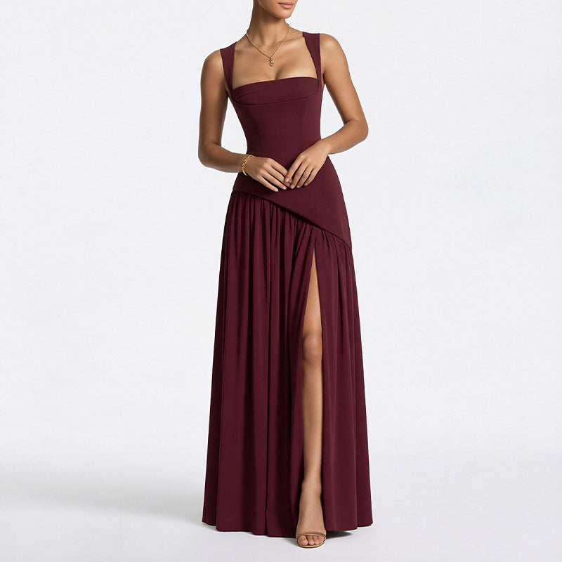 Elegant French Slit Midi Dress - Slim Fit Summer Style