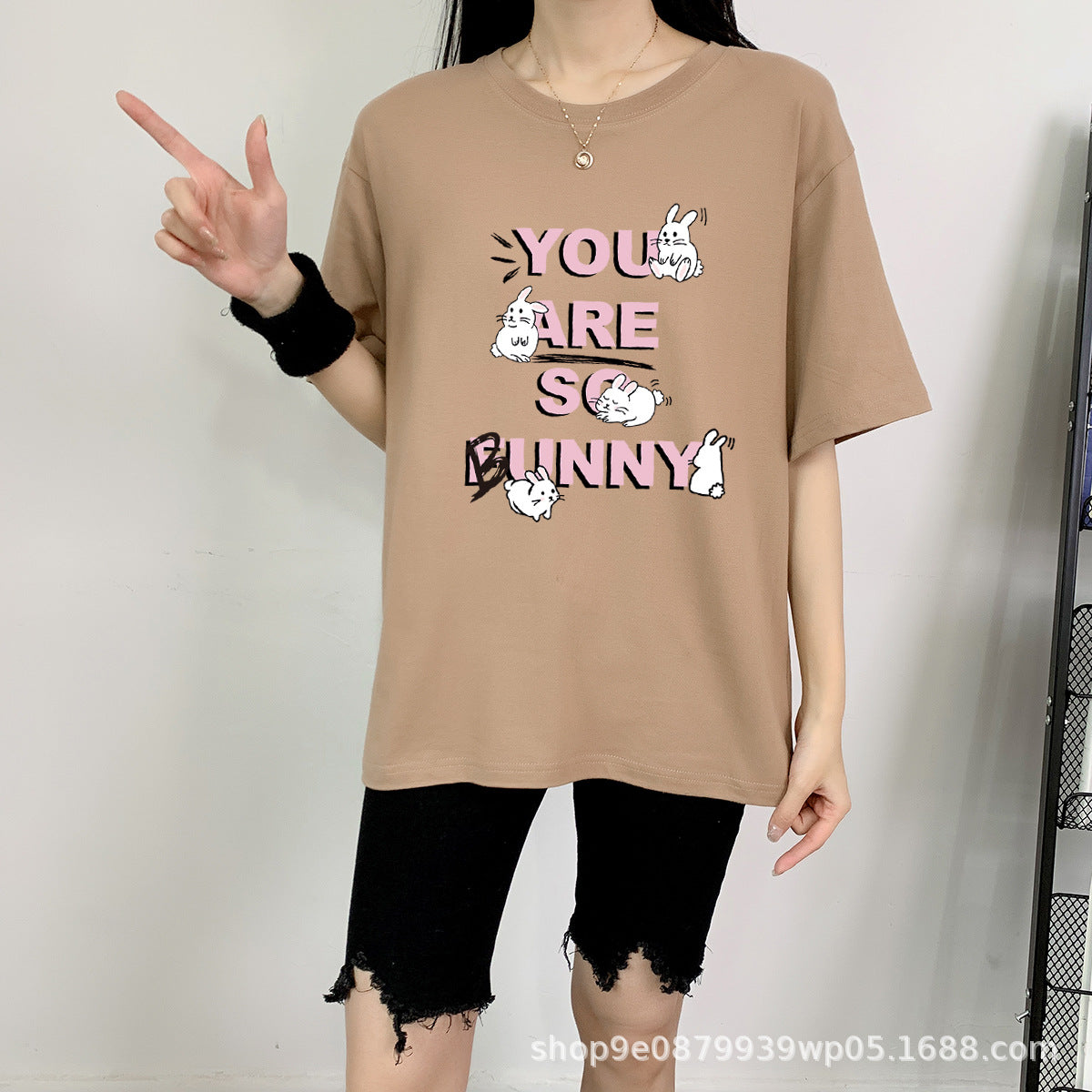 Cute Rabbit Print Cotton Short Sleeve Tee