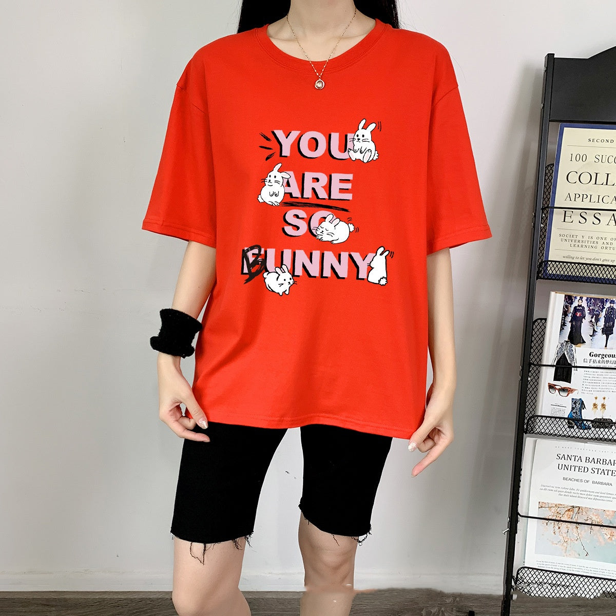 Cute Rabbit Print Cotton Short Sleeve Tee