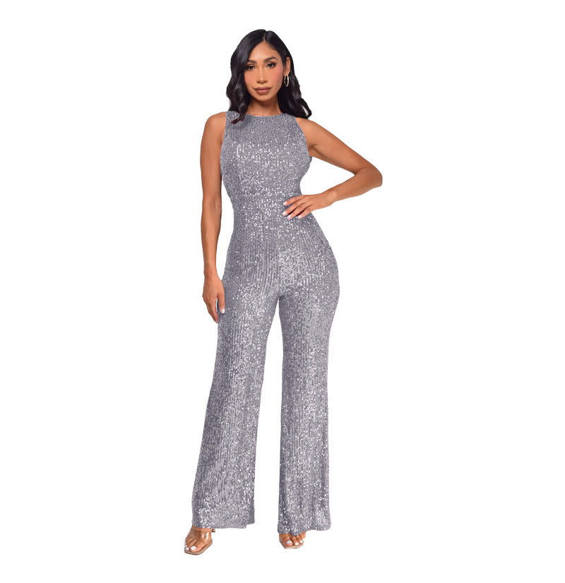 Women's Slim-Fit Wide-Leg Sleeveless Jumpsuit