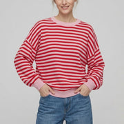 Backless Striped Color-block Long-sleeve Knitted Sweater for Women