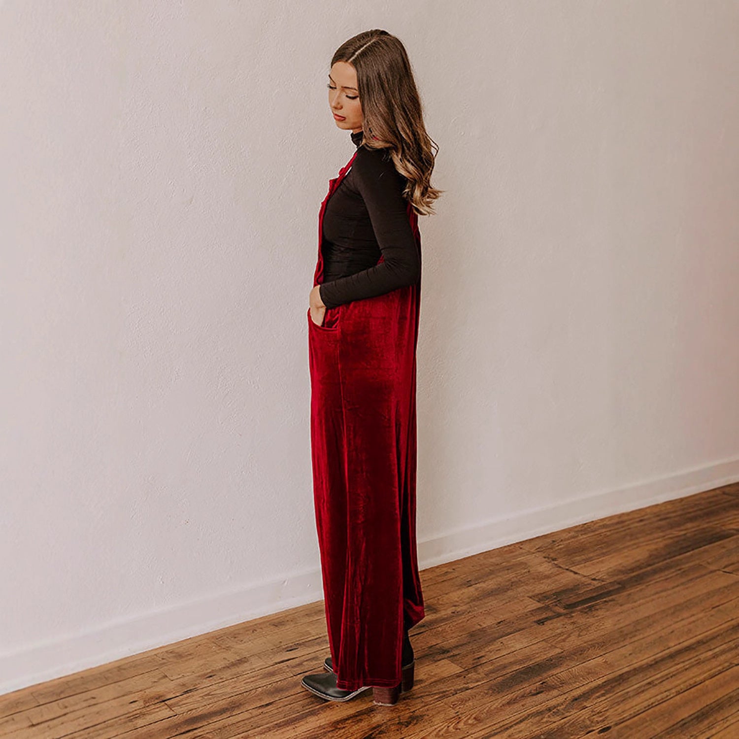 Womens Velvet Buttoned Ethnic-Style Jumpsuit
