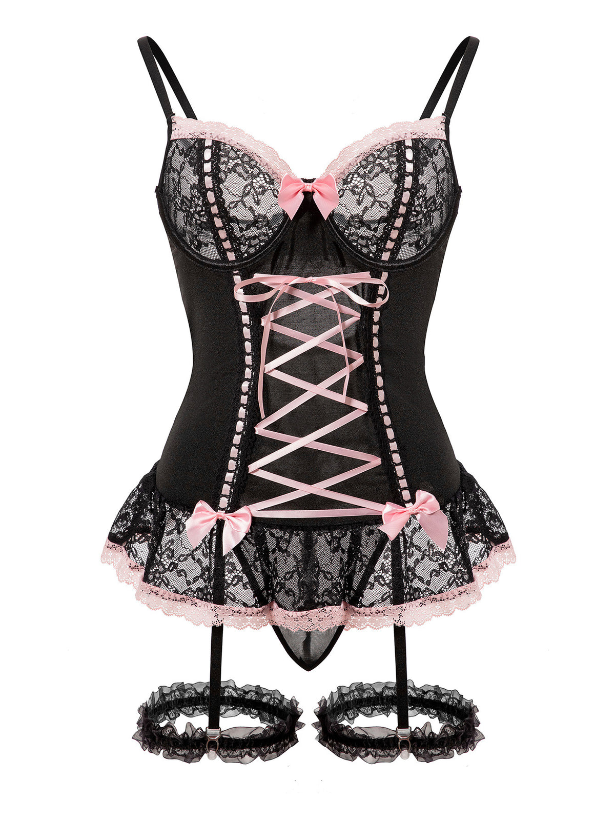 Pure Desire Girly Style Lace Bow With Leg Circumference One-piece Underwear Suit