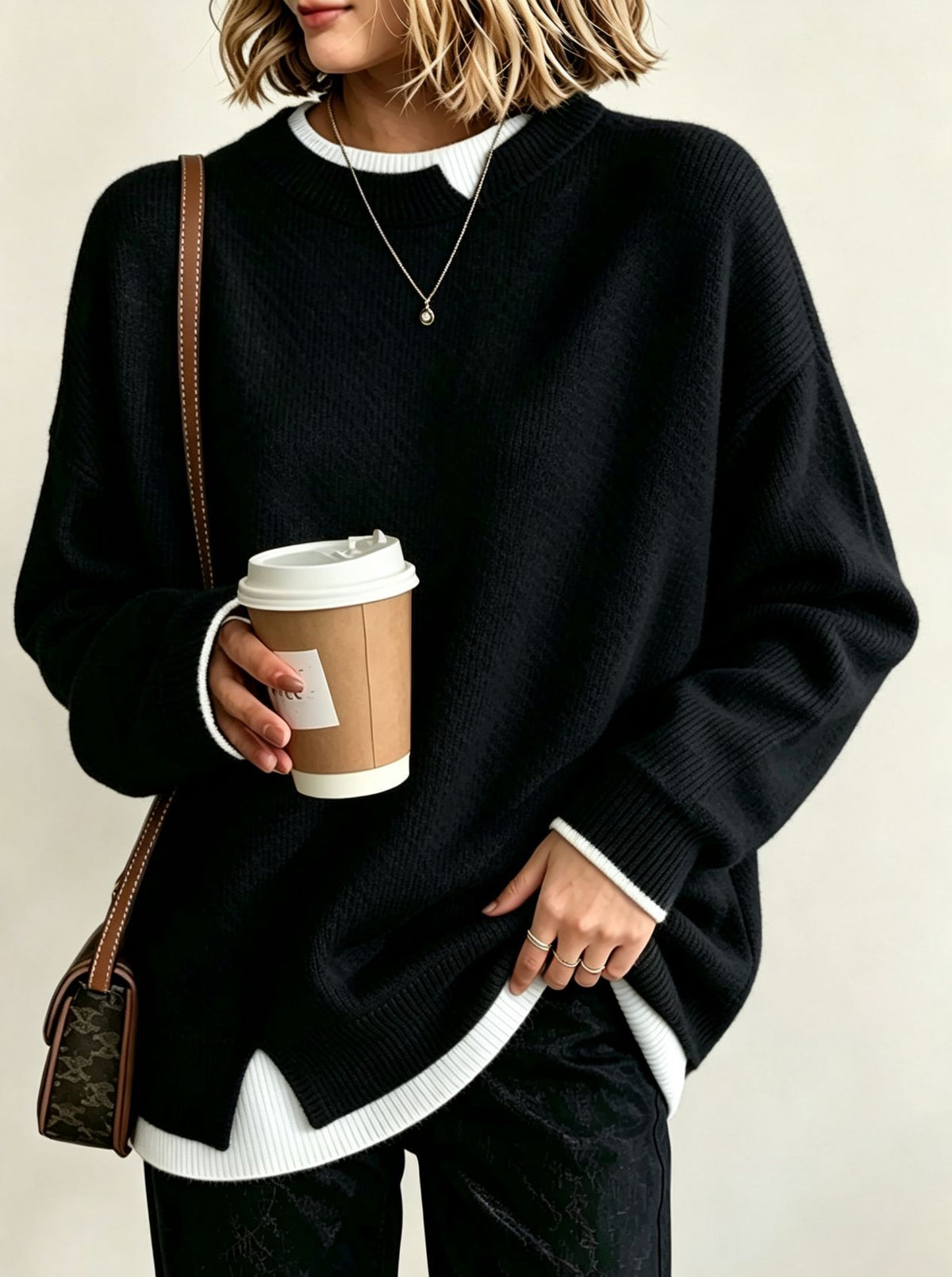 Womens Fashion Loose-fit Knitted Pullover Top