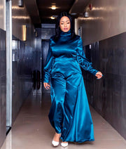 African Women's Fashion Temperament Horn Stretch Satin FabricJ Umpsuit