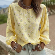 Floral Print Long-Sleeve Crew Neck Top – Soft, Stylish & Comfortable