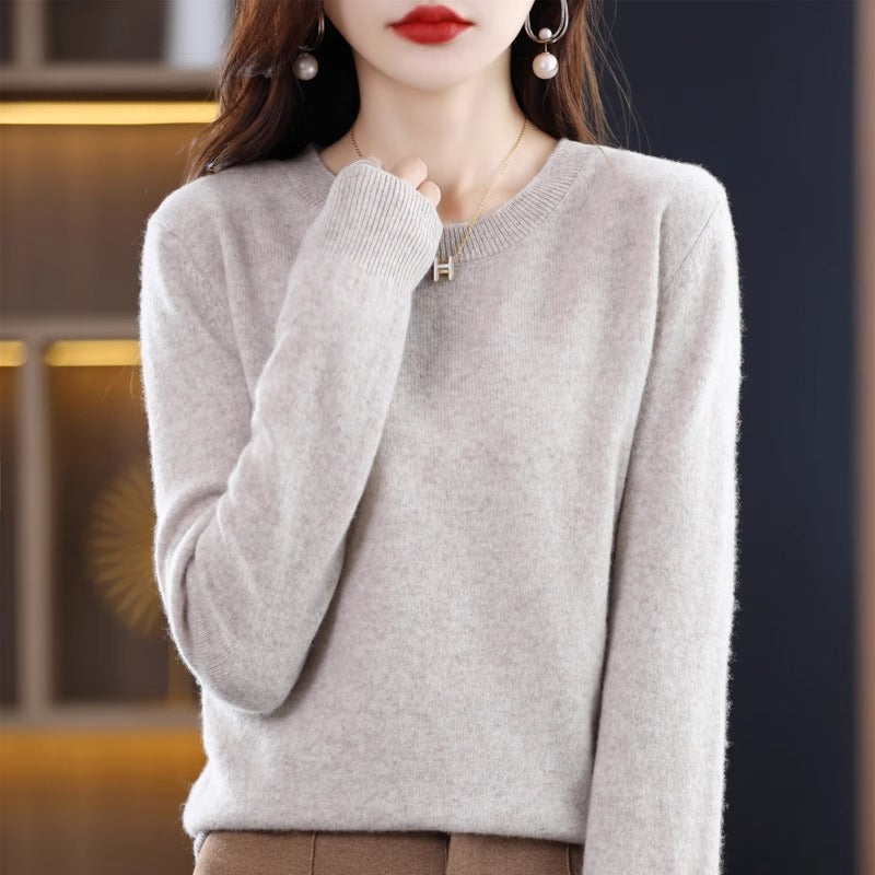 Round Neck Pure Wool Women's Sweater Loose Autumn and Winter