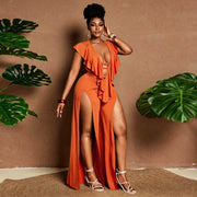 Elegant Ruffle Wide-Leg Plus Size Jumpsuit