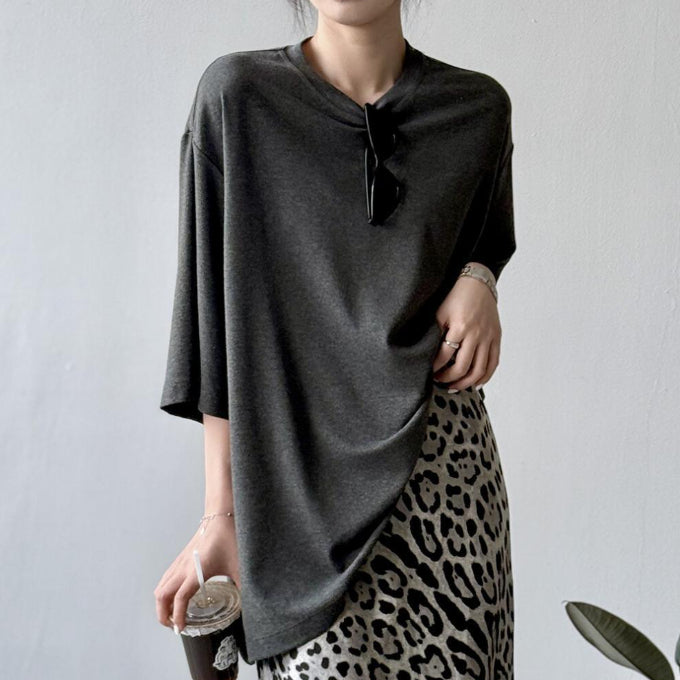Relaxed American-Style Crewneck Short Sleeve T-Shirt for Women