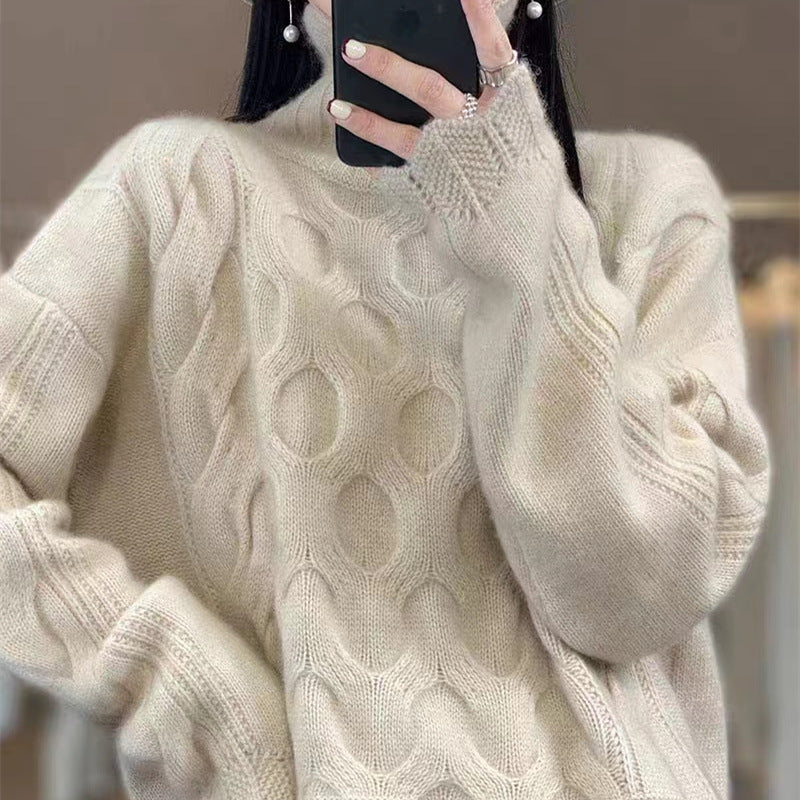 Cozy Twisted Turtleneck Knit Sweater for Women