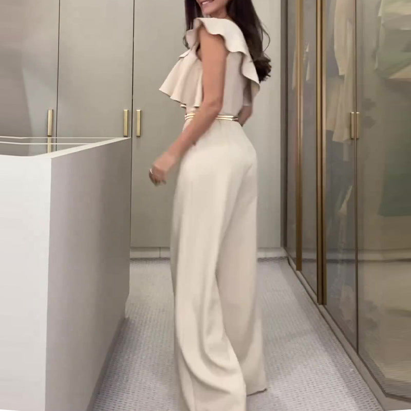 Women's Ruffled Slim Fit Bodysuit Solid Color Romper