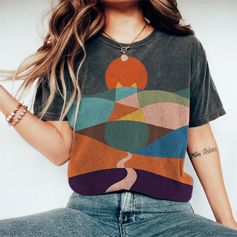Trendy 3D Printed Short-Sleeve Top – Retro Graphic Tee