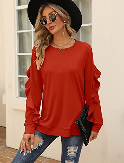 Chic Pleated Long Sleeve Round Neck Casual Women's Sweater