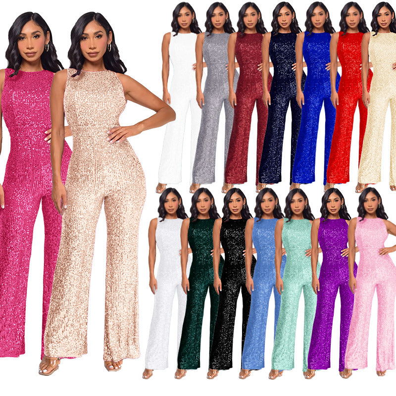 Women's Slim-Fit Wide-Leg Sleeveless Jumpsuit