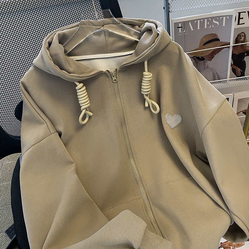 Korean Style Zip-Up Hoodie Loose Long Sleeve Cardigan Coat