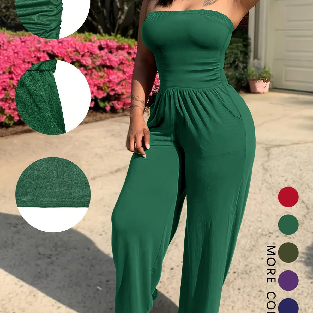 Comfy Chenille Strapless Casual One-Piece Jumpsuit