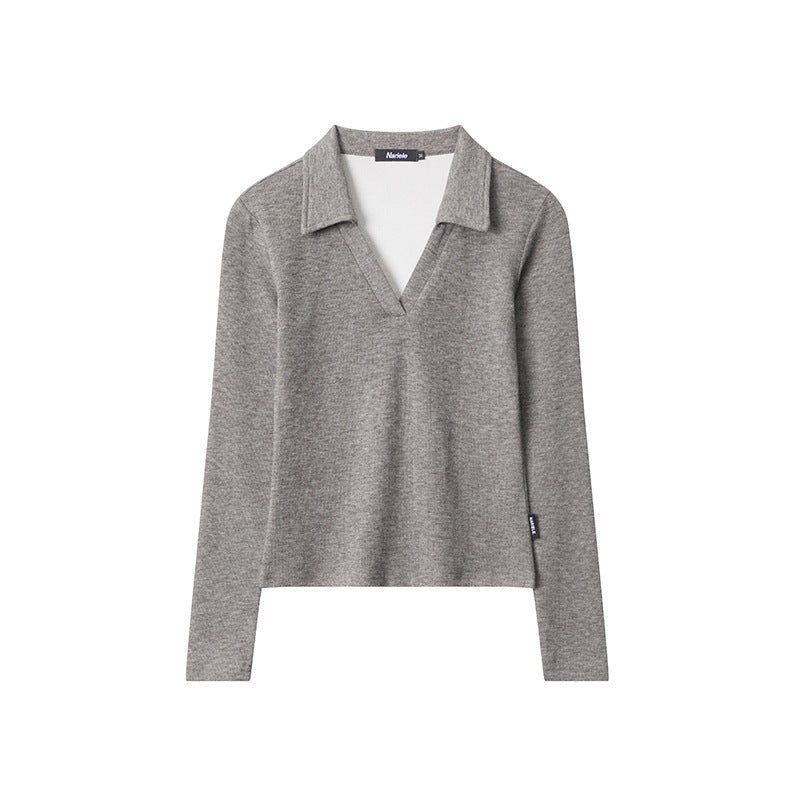 Women's Slimming Long-Sleeve Polo Collar Top
