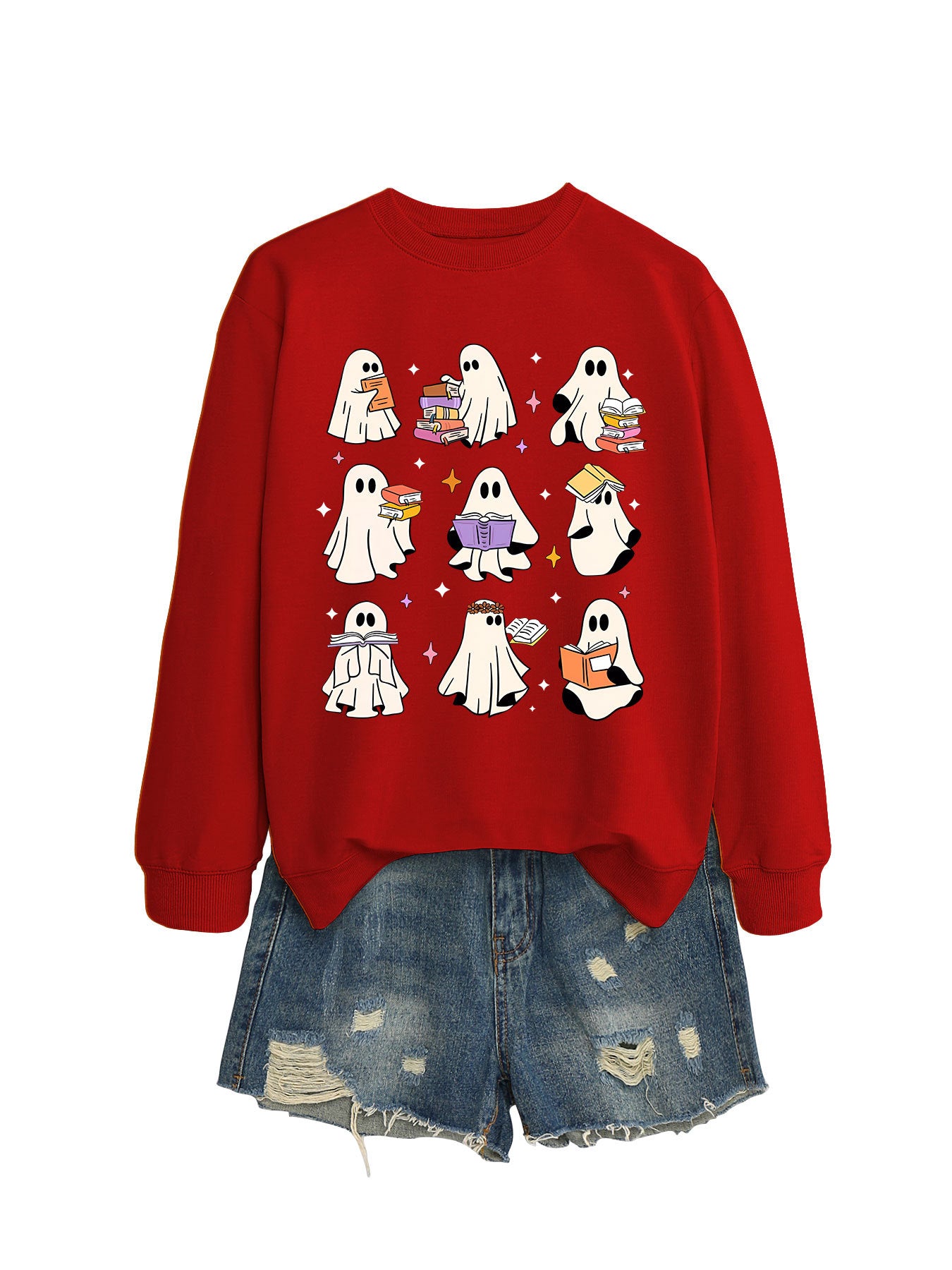 Women's Cozy Reading Print Pullover Sweater
